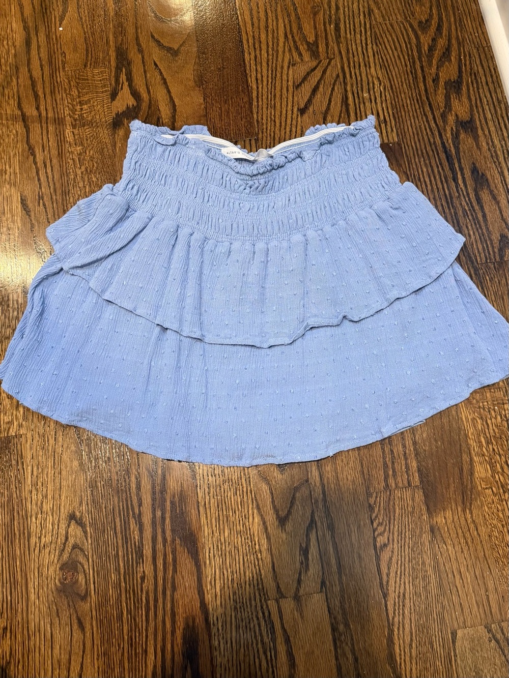 Altar'd State Light Blue Smocked Ruffle Mini Skirt, size Medium
